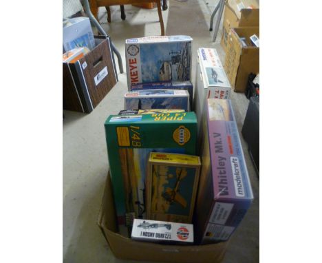 Ten boxed vintage model kits relating to aircraft including SMER Piper L4 Club, Inpact Depperdussin, Airfix 02009 Avro Anson 
