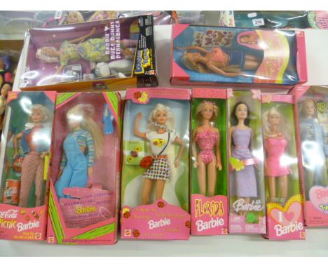 Nine Boxed Mattel Barbie Figures - I heart Barbie, Florida Barbie, Chic Barbie, Looney Tunes Bugs Bunny, Barbie loves Tweety,