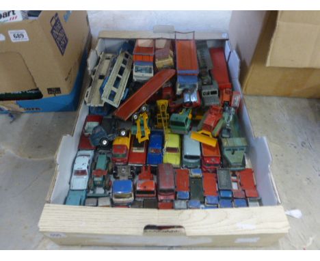 Quantity of vintage playworn die-cast vehicles including commercials, plant and cars