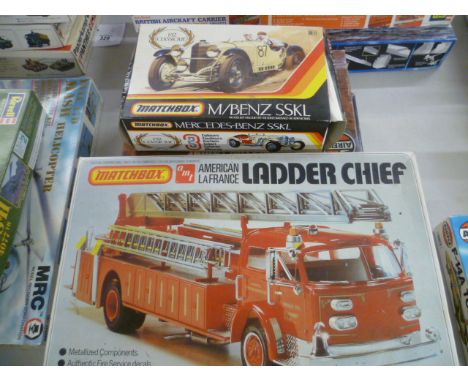 Three boxed model kit fire engines to include 1:24 Heller No 780 Bonnneville, Airfix 1:32 Dennis fire engine & Matchbox PK 61