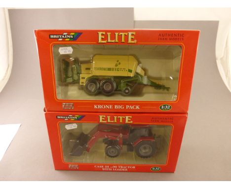 Two boxed Britains Elitde 1:32 Farm Models including 15040 Krone Big Pack and 14775 Case IH cx90 Tractor with Loader both exc