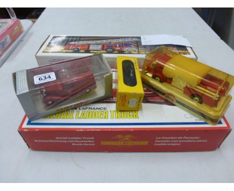 Five boxed fire vehicles including Retro Vitese 291, Metosul 20, Corgi American LaFrance Aerial Ladder Truck 97320, pus two o