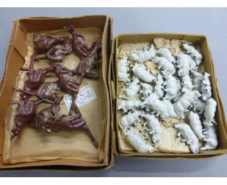Collection of vintage metal farm and animal figures including 10 x Kangaroos and 28 x Sheep