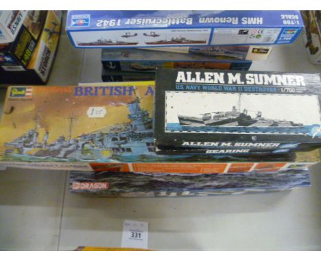 Five boxed model kits comprising of Revell 1:720 Ark Royal British Aircraft Carrier with Destroyer Escort Ashanti H-312, Drag