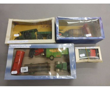 Group of Minic Triang tin plate and clockwork vehicles including 4 Wheel Tipper Lorry, Traction engine and trailer, Watneys r