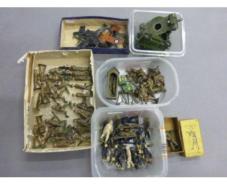 Excellent collection of approximately 60 vintage Britains military metal figures in good playworn condition, plus a group of 