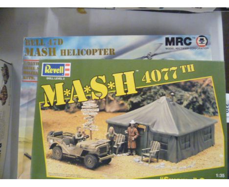 MASH - Two vintage model kits comprising of Revell 1:35 Swamo Scene & MRC BA102 Bell 47D Helicopter.  Both complete with inst