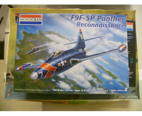 Three vintage model kits comprising of Monogram 1:48 C-47 Skytrain 5603 (appears complete) with instructions, Monogram 1:48 C