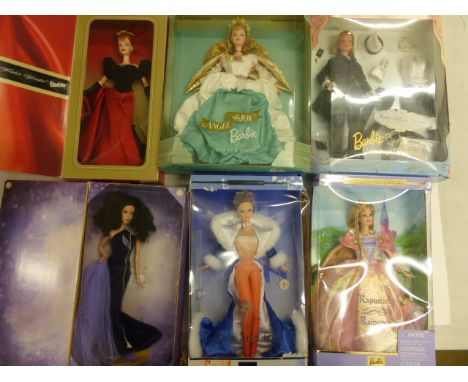 Six Boxed Mattel Barbie Figures - The Sterling Silver Rose by Bob Mackie. Timeless Sentiments Collection Angel of Joy, Pinstr