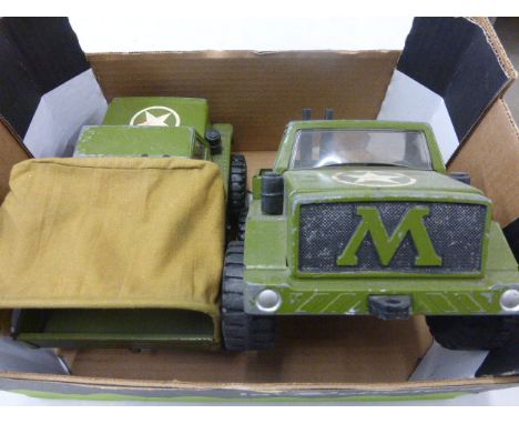 Two Meccano Mogul tin plate army vehicles