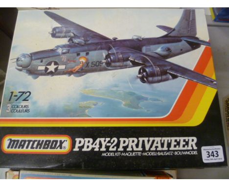 Group of six vintage 1:72 Matchbox model kits relating to aircraft including PB4Y-2 Privateer, B26B Marauder, Twin Otter etc