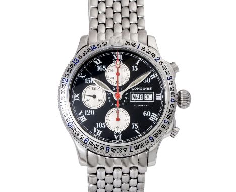 LONGINES Lindbergh Spirit "Hour Angle" Chronograph, Ref. L2.618.4. Herrenuhr. Aus 2003. Edelstahl. Automatik-Werk, Kaliber ET