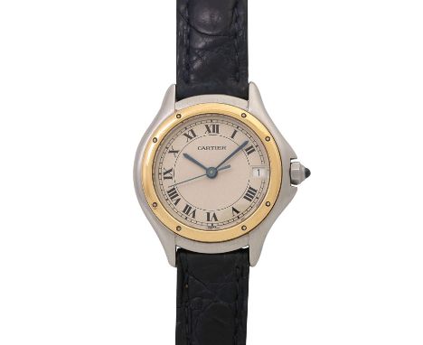 CARTIER Vintage Cougar, Ref. 187906. Damenuhr. Edelstahl/Gold 18K. Quarz-Werk mit neuer Batterie. Serien Nr. C82064. Lederban