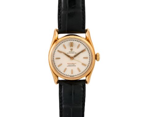 ROLEX Vintage 1950er Oyster Perpetual "Bombay Bubble Back" Ref. 5018  - ROTSCHRIFT Gehäuse in Gold 18K. Automatic-Werk Kal. 9