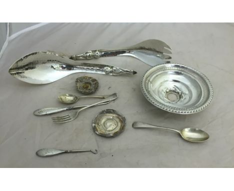 Hallmarked silver flatware; together with EPNS salad servers