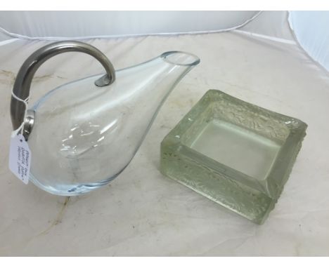 A French Laliques-style ashtray; together with a Danish-style decanter, c1920s