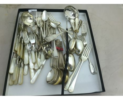 A quantity of EPNS flatware to inc toddy ladle and mother-of-pearl handled fruit knives and forks etc