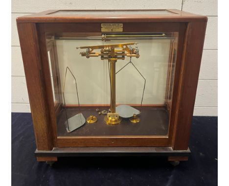 Scientific scales by Townson and Mercer and microscope 