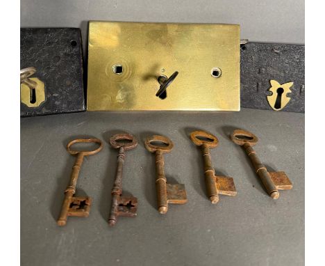 Three vintage locks and keys to include a substantial brass lock 