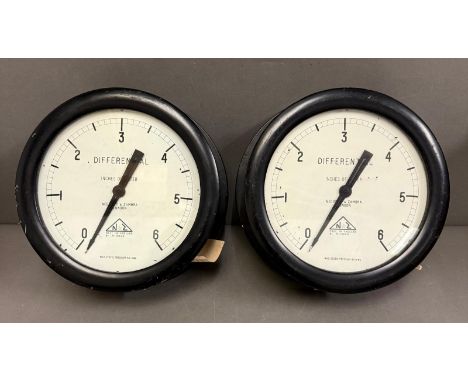 Two vintage “Negretti & Zambra 10” diameter differential gauges