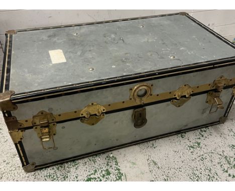 A travel or steamer trunk (H35cm W90cm D51cm)