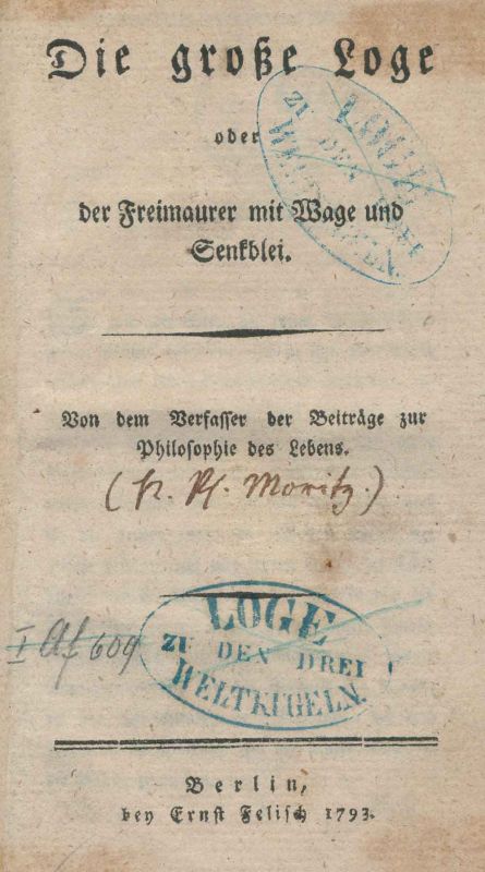 Moritz K P Die Grosse Loge Oder Der Freimaurer Mit Waage Und