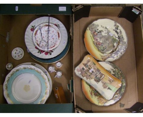 A mixed collection of china plates, cake stand, miniature cups &amp; saucers together with Royal Doulton series ware plates T