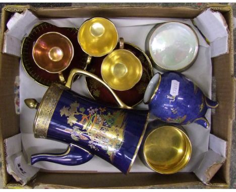 A collecction of Blue &amp; Rouge gilded Carltonware items incluuding Coffee pot, Sugar Bowls , Coffee cans and Saucers etc 