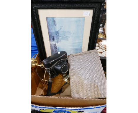 A mixed collection of itemms including framed print, local interest family photograph album, ceiling lamps, 35mm camer etc 