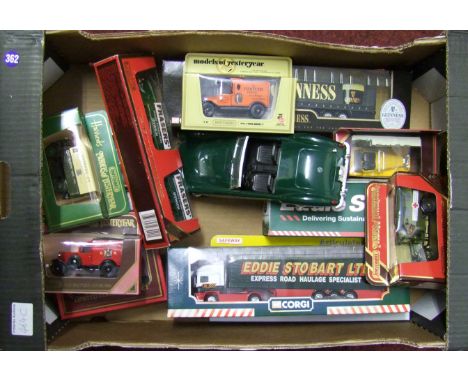 A collection of models cars and lorries to include an Eddie Stobart, MG, , Corgi Guinness lorry etc Approx 12 