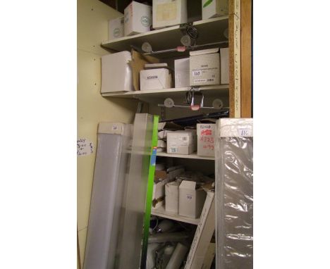 A large collection of light fitting to include downlighters, chrome bathroom lights, 600 x 600 recessed luminaire wall light 