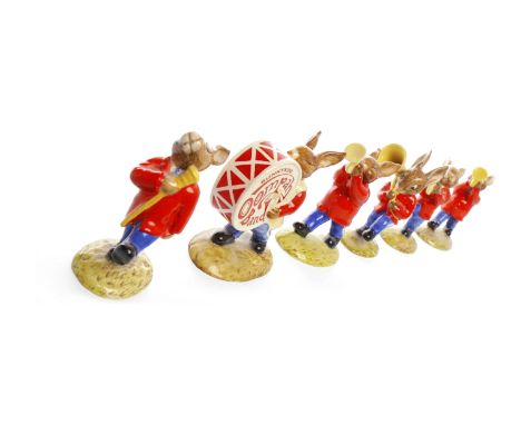 SIX ROYAL DOULTON BUNNYKINS 'OOMPAH BAND' FIGUREScomprising 'Drum-Major Bunnykins', Sousaphone Bunnykin', 'Drummer Bunnykins'
