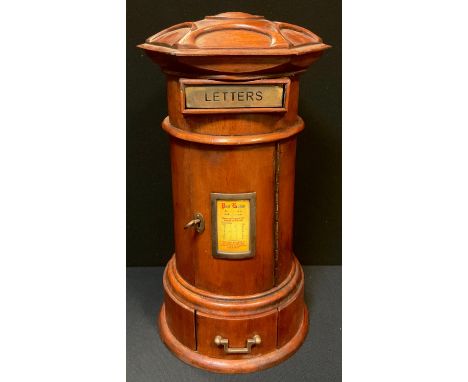 A reproduction Vintage Country House desk top letter / post box, turned and carved hardwood, 42.5cm high. 