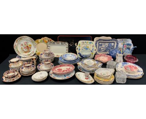 Ceramics &amp; Glass - Thune pottery coffee pot;  Masons Ironstone plates;  Gaudy Welsh, Blue and white, cranberry glass etc 