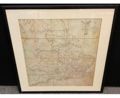 Postal History - The Circulation of Letters Map of England and Wales, with Mail Coaches details, Scale of Postage etc, dated 