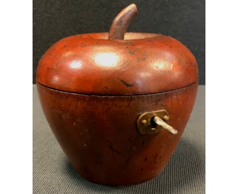 A reproduction apple tea caddy with hinged lid and key 