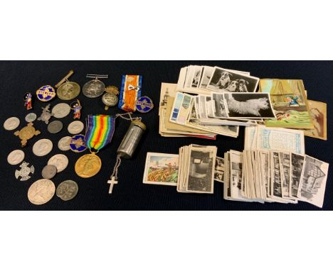 Boxes and objects - World War I medal pair, Pte A Partridge, 202129, Y &amp; L R, defence and victory medal;  others St Johns