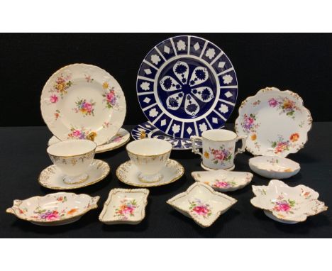 Royal Crown Derby - pair of Vine cups and saucers, Posies plates, trinket dishes, small loving cup etc, assorted marks, part 