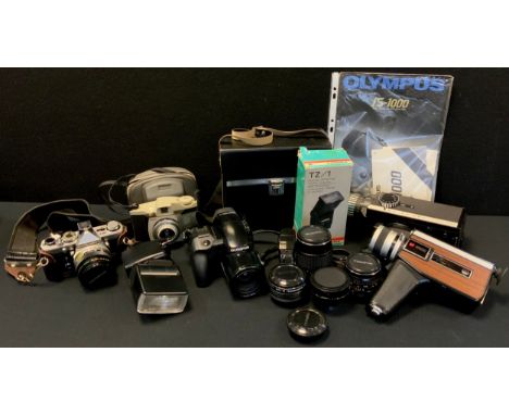 Cameras &amp; Photographic equipment - Olympus OM1 SLR camera, Tokina 135mm, 28mm lenses, Hanimex Televerter;  IS1000 SLR cam