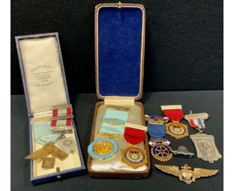 Medals &amp; awards- Masonic silver compass, stewards medals,  1947 foundation etc, part cased;  American Naval Aviators wing