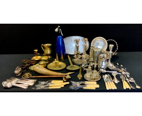 Silverplate and Metalware - Keswick School of industrial Arts Arts &amp; Crafts brass chamberstick;  middle eastern/Persian s