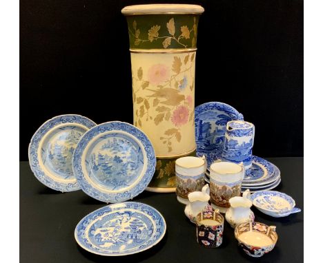 A 19th century willow pattern blue and white plate;  others;  Spode's Italian bowls'  Royal Worcester Posies jugs;  Coalport 