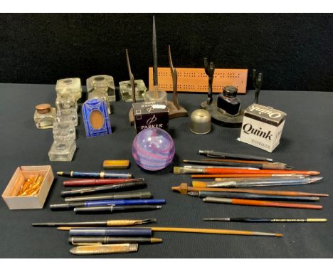 Pens and Writing Equipment - a vintage The County green and black banded fountain pen, boxed;  others;  dipping pens, pencils