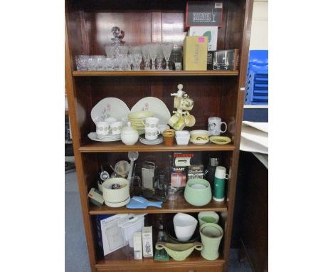 A quantity of cut glass to include a decanter and tumblers, together with kitchenalia to include a cafetiere and pottery, tog