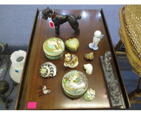 A mixed lot to include trinket boxes, an Alessi model of an angel, shells and other items