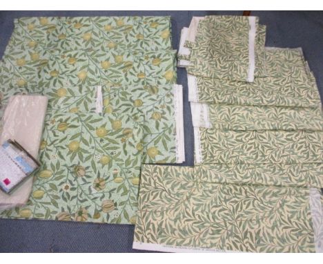 Bolts of fabric - Willow Boughs by Morris & Co and Sandersons 'Fruit' by William Morris, together with a pair of unfinished c