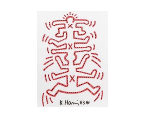 HARING KEITH (1958 - 1990)Keith Haring signed and 1983 dated drawing in red and black felt pen with on the back a certificate