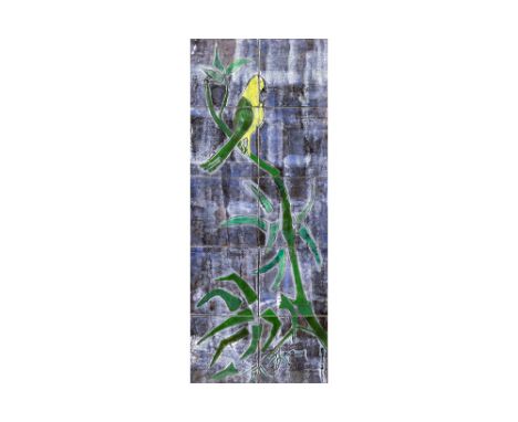 J.G. Picard - Vallauris signed painting on ceramic tilesJ.G. PICARD VALLAURIS vintage tegeltableau (tien tegels) met een voge