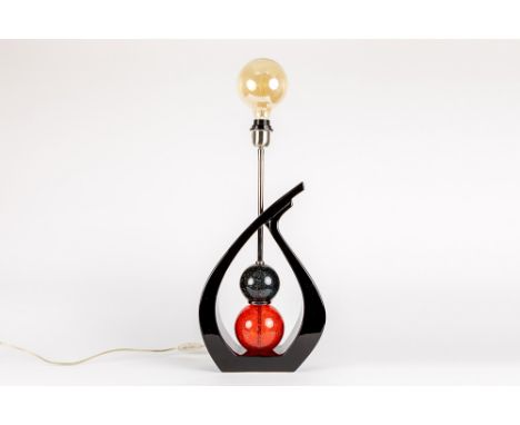Drimmer marked vintage lamp in ceramic, glass and metalDRIMMER  vintage lamp in faïence, glas en gechromeerd metaal  -  hoogt