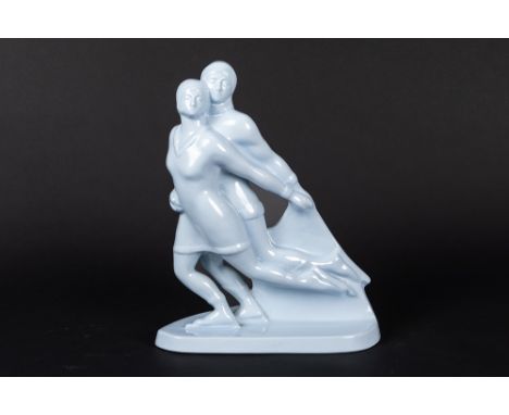 Charles Catteau signed Art Deco-sculpture in BFK marked ceramic  CATTEAU CHARLES (1880 - 1966) Art Deco-sculptuur in faïence 